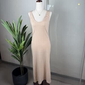 90s Minimalist Scandi Reformation Beige Durango Midi Bodycon Dress Size XS $148